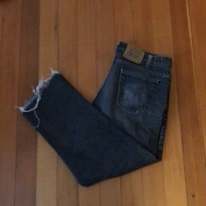 Vintage Faded Black Levi’s 505s with Frayed Hem